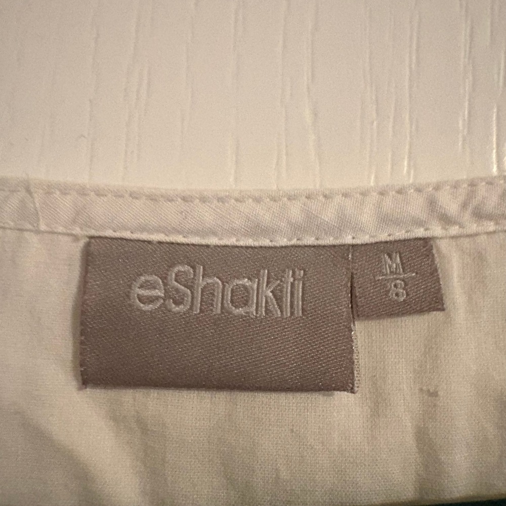 eShakti White Cotton Embroidered Maxi Dress Sleeveless Tassel Tie Pockets Size 8 - Picture 5 of 8